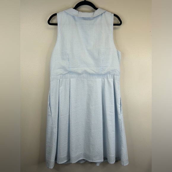 Modcloth 16 Blue Button-Down Mini Dress Retro 50s 60s Rockabilly Striped Twee - Picture 9 of 11